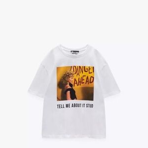 White Short Sleeve Graphic Tee Casual Cotton GREASE ZARA